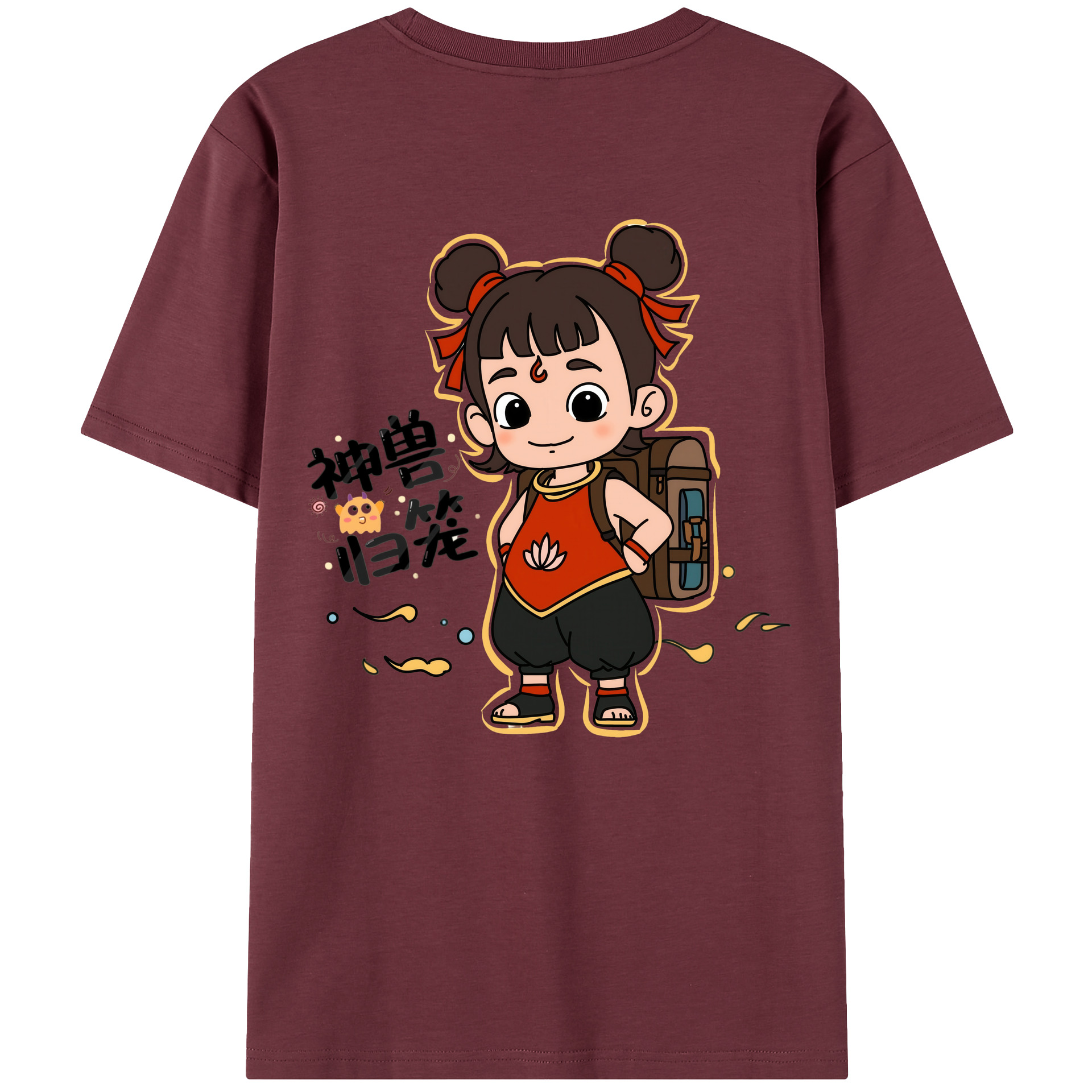 （画像用） Ne Zha 2 ナタ 魔童の大暴れ 綿100％半袖Tシャツ（背面プリント）